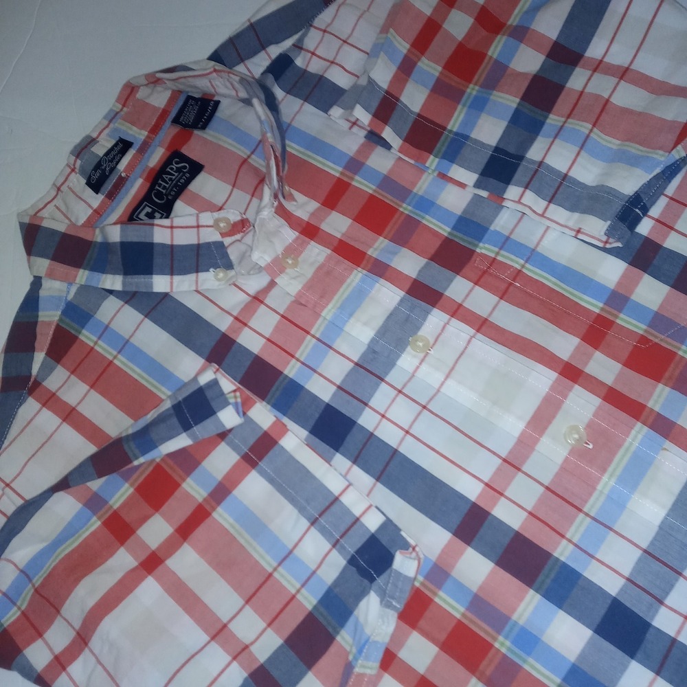 Chaps Ralph Lauren Shirt Mens XL  Plaid Button Short Sleeve Vintage Sun Drenched